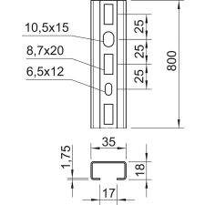 OBO 1104427 CMS3518P0800FS Profilsín CM3518, 17 mm résméret, 800mm szalaghorganyzott acél villanyszerelés
