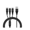 OEM 3 in 1 USB töltő és adat kábel 1m fekete, cipőfűző mintás Lightning, micro USB, USB-C