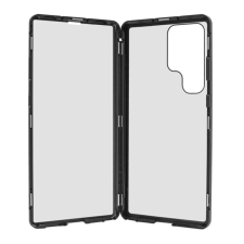 OEM Alumínium telefonvédő (360°-os védelem. mágneses. ütésállóság. üveg előlap + hátlap. 9H) FEKETE tok és táska