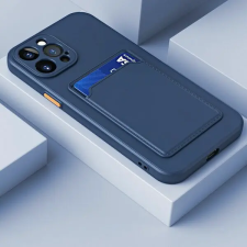 OEM Apple Iphone 12 kameravédős szilikon tok kártyatartóval sötétkék tok és táska