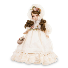 OEM Baba bézs barna virágos ruhában 45cm baba