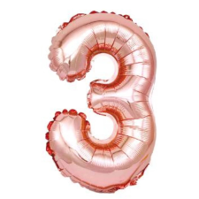 OEM Baba rózsaszín '3' Fólia Lufi - 40 cm, Héliummal és Levegővel Tölthető party kellék