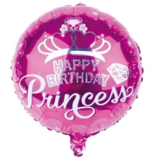 OEM Fólia lufi – pink princess mintás – "Happy Birthday Princess" felirattal – 45cm party kellék