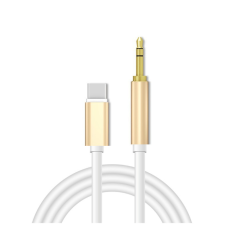 OEM GL035 audio kábel, USB-C-&gt;3,5mm jack, 1 méter, arany-fehér kábel és adapter