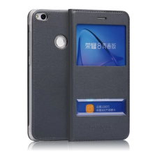 OEM Huawei P8 Lite GIGAPACK Tok álló, bőr hatású FLIP, ablakos, SÖTÉTSZÜRKE tok és táska