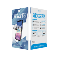 OEM iPhone 13 / 13 Pro / 14 üvegfólia, tempered glass, flexibilis, hibrid, edzett, full glue, 5D, fekete keretes mobiltelefon kellék