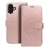 OEM iPhone 16 Plus könyvtok, fliptok, telefon tok, mágneszáras, bankkártyatartós, mandala mintás, rose gold, Forcell Mezzo