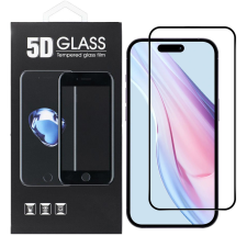 OEM iPhone 16 Plus üvegfólia, tempered glass, előlapi, 5D, edzett, hajlított, fekete kerettel mobiltelefon kellék