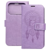 OEM iPhone 17 Pro könyvtok, fliptok, telefon tok, mágneszáras, bankkártyatartós, álomfogó mintás, lila, Forcell Mezzo
