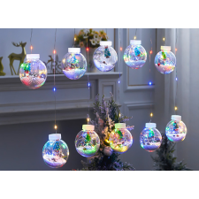 OEM Összefűzhető Christmas Tree/Karácsonyfás Gömbök Fenyőtobozzal, 3m, LED fényfüzér, 8 világítási mód, 10db gömb, zöld-piros-kék-sárga ünnepi fények karácsonyfa izzósor