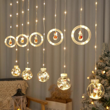 OEM Összefűzhető Circle&amp;Snowman/Hóember LED Körben, 3m, LED fényfüzér, 8 világítási mód, 10db gömb, meleg ünnepi sárga fények karácsonyfa izzósor