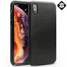 OEM QIALINO műanyag tok bőrbevonattal Apple iPhone XS Max fekete tok és táska