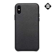 OEM QIALINO műanyag tok bőrbevonattal érdes felületű Apple iPhone XS Max fekete tok és táska