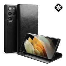 OEM QIALINO Oldalra nyitható bőrtok Samsung Galaxy S23 Ultra fekete tok és táska