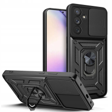 OEM Samsung Galaxy A05s Telefontok - Camshield - fekete szilikon tok, kitámasztó ujjgyűrűvel, csúsztatható kameravédővel tok és táska