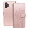 OEM Samsung Galaxy A32 4G könyvtok, flip tok, telefon tok, oldalra nyíló tok, mágneszáras, bankkártyatartós, fa mintás, rose gold, Forcell Mezzo