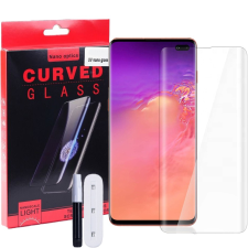 OEM Samsung Galaxy S10 Plus üvegfólia, tempered glass, előlapi, UV, edzett, hajlított mobiltelefon kellék