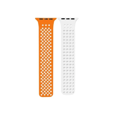 OEM Spike Apple Watch szilikon szíj 38/40/41mm narancs/fehér okosóra kellék