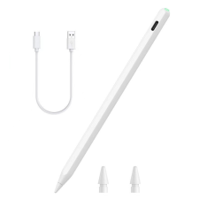 OEM Stylus Pen érintőképernyős ceruza, iPad tablethez, mágneses tapadás, tölthető, Kör LED-es akku szint jelző, kapacitív, fehér tablet kellék