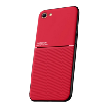 OEM Szilikon telefonvédő (ütésállóság. mágneses. bőr hatású hátlap. csíkos) PIROS tok és táska