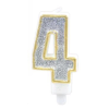 OEM Szülinapi '4' ezüst glitter gyertya / 7 cm