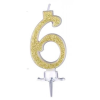 OEM Szülinapi '6' arany glitter gyertya / 7 cm
