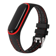 OEM Xiaomi Mi Band 5 / 6 okoskarkötő / okosóra szilikon szíj, fekete-piros okosóra kellék