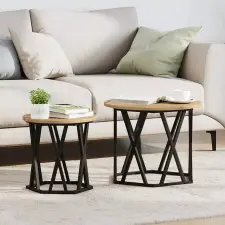  Oldal asztal 2 pcs Artisan tölgy Műszaki fa és acél bútor