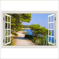  Öntapadó és mosható falfestmény Ablakút, nagy, fenyőfák, 200 x 135 cm tapéta, díszléc és más dekoráció