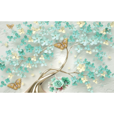  Öntapadó és mosható falfestmény Fa zöld virágokkal, absztrakt, 250 x 150 cm tapéta, díszléc és más dekoráció