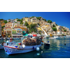  Öntapadó és mosható falfestmény Görög falu a tenger mellett, 250 x 150 cm