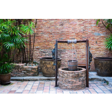  Öntapadó és mosható falfestmény Összetétel61 Szökőkút, rusztikus téglafal, 250 x 150 cm tapéta, díszléc és más dekoráció