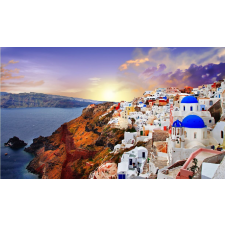  Öntapadó és mosható falfestmény Santorini naplementekor, 350 x 200 cm tapéta, díszléc és más dekoráció