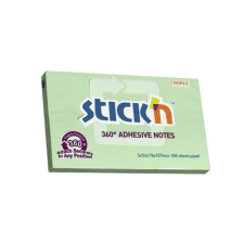 Öntapadó jegyzettömb STICK'N 76x127mm 360°-ban tapadó zöld 100 lap post-it
