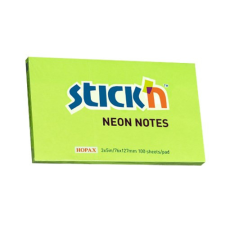 Öntapadó jegyzettömb STICK'N 76x127mm neon zöld 100 lap post-it