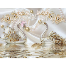  Öntapadós tapéta Hattyúk, arany virágok, 350 x 200 cm tapéta, díszléc és más dekoráció