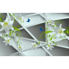  Öntapadós tapéta Liliomok és kék pillangók, 350 x 200 cm tapéta, díszléc és más dekoráció