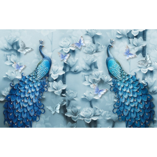  Öntapadós tapéta Pávák, virágok, kék pillangók, 250 x 200 cm tapéta, díszléc és más dekoráció