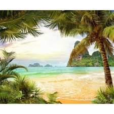  Öntapadós tapéta Tengerpart, pálmafák, sziklák, 300 x 200 cm tapéta, díszléc és más dekoráció