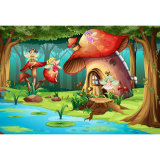  Öntapadós tapéta Tündérek, gomba, erdő, gyerekrajzok, 220 x 135 cm tapéta, díszléc és más dekoráció