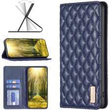 OPPO A17, Oldalra nyíló tok, stand, kártyatartóval, 3D rombusz minta, Wooze Pillow, kék tok és táska