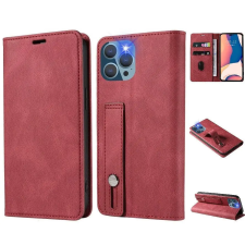  Oppo A17, Oldalra nyíló tok, stand, kártyatartóval, kézpánttal, Wooze Business Plus, piros tok és táska