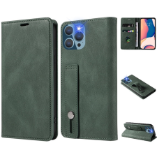 OPPO A17, Oldalra nyíló tok, stand, kártyatartóval, kézpánttal, Wooze Business Plus, sötétzöld tok és táska