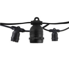 Optonica 15db E27 foglalatos fényfüzér (14,4 méter), fekete, IP65, fix foglalatokkal izzó
