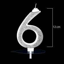  Óriás ezüst számgyertya &quot;6&quot;-os gyertya