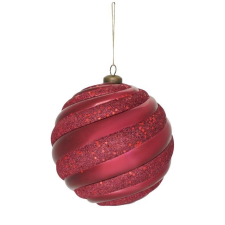  Óriás gömb gyöngyház fényû, glitter csíkokkal, akasztós 15 cm dekorációs kellék