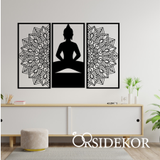 OrsiDekor 3 részes Buddha Mandala falikép fából grafika, keretezett kép