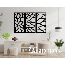 OrsiDekor 3 részes geometrikus virág falikép fából grafika, keretezett kép