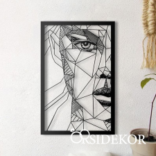 OrsiDekor Geometrikus női arc falikép fából grafika, keretezett kép