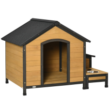 Osoam Fa kutyaház 130x93x92 cm szigetelt kisállat ház 2 kutyatállal bitumentetős kültéri időjárásálló fenyőből szállítóbox, fekhely kutyáknak